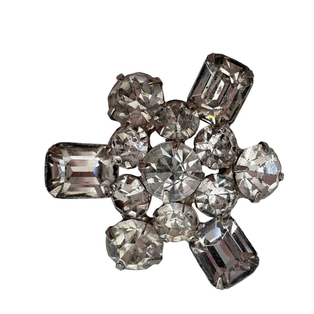 Vintage Clear Crystal Rhinestone Brooch Pin Estate Jewelry Unmarked